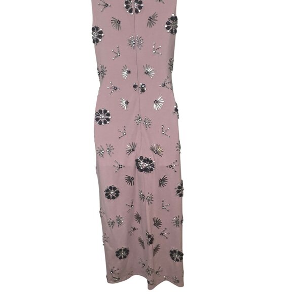 Mac Duggal Pink Embellished Maxi Dress Size 2 | Beaded Gem Floral Sample Gown - Picture 8 of 11